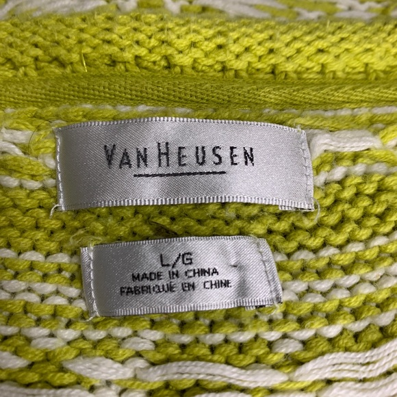 Van Heusen Green Yellow and White Monogran Sweater Size LG - Picture 6 of 7
